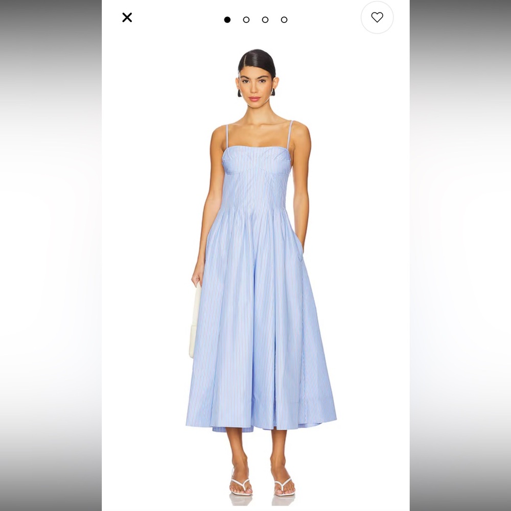 NEW SIMKHAI Kittiya Cotton Midi Dress in Harbour Blue Stripe